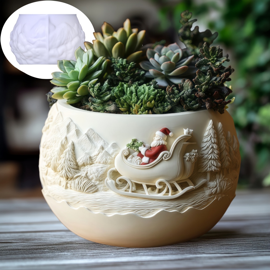Echeveria Succulent - Zedern Schlitten Weihnachtsmann Relief Kerze Tasse