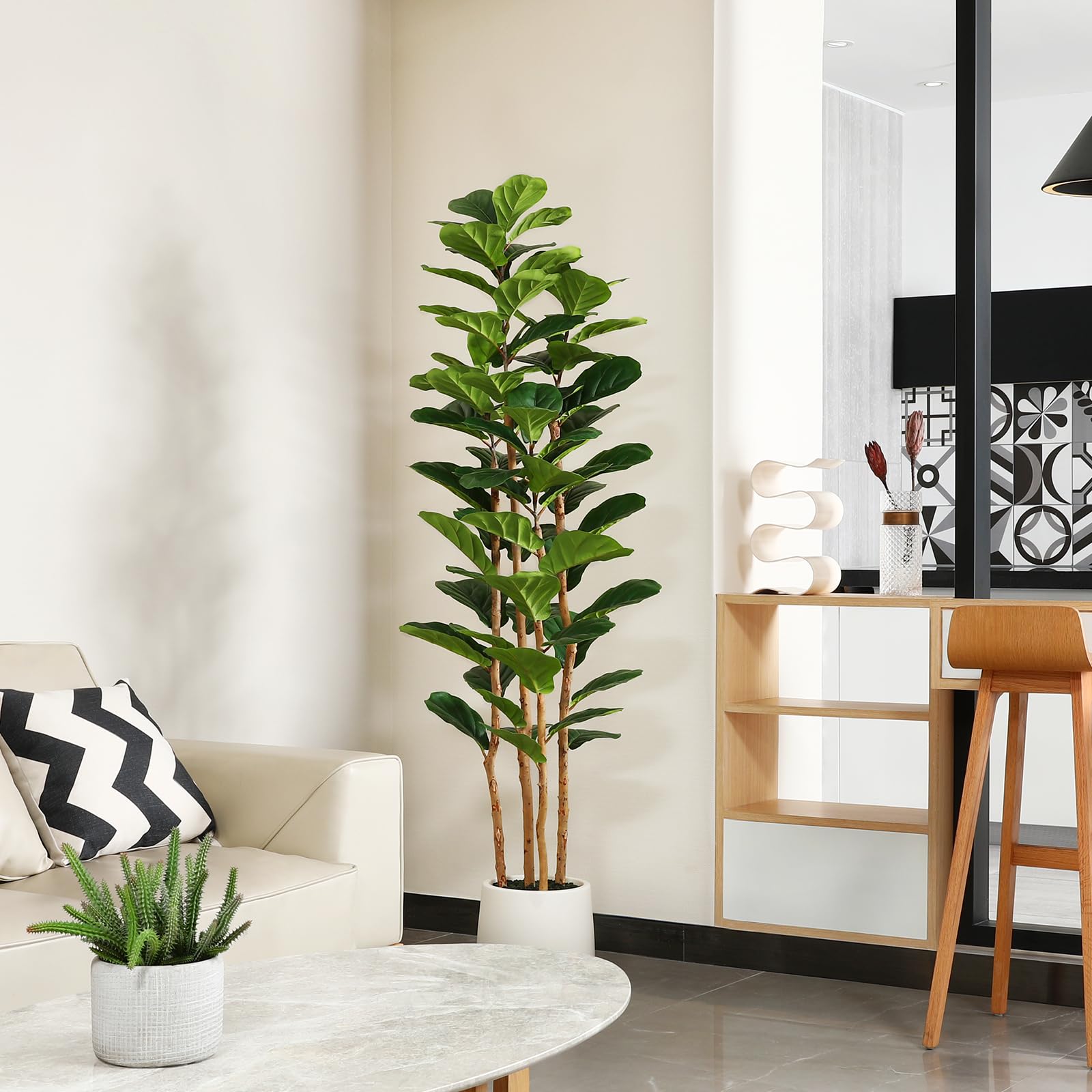 Ficus Lyrata Tree - Künstlicher Fiddle-Leaf-Fig-Baum mit weißem Topf, 1,5m/1,8m/2,1m