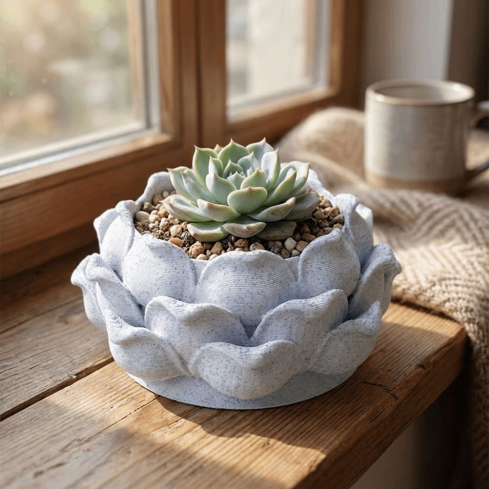 Echeveria Succulent - Lotusförmiger Sukkulenten-Blumentopf, 3D-gedruckte Kunststoff-Pflanzgefäße mit Drainageloch,